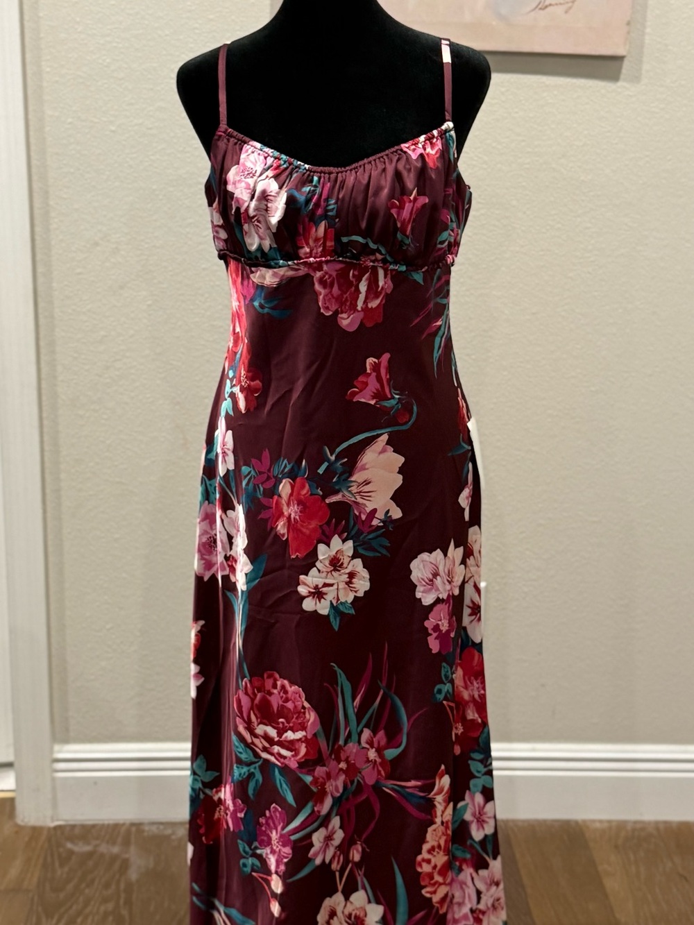 Floral Midi Slip Dress in Burgundy